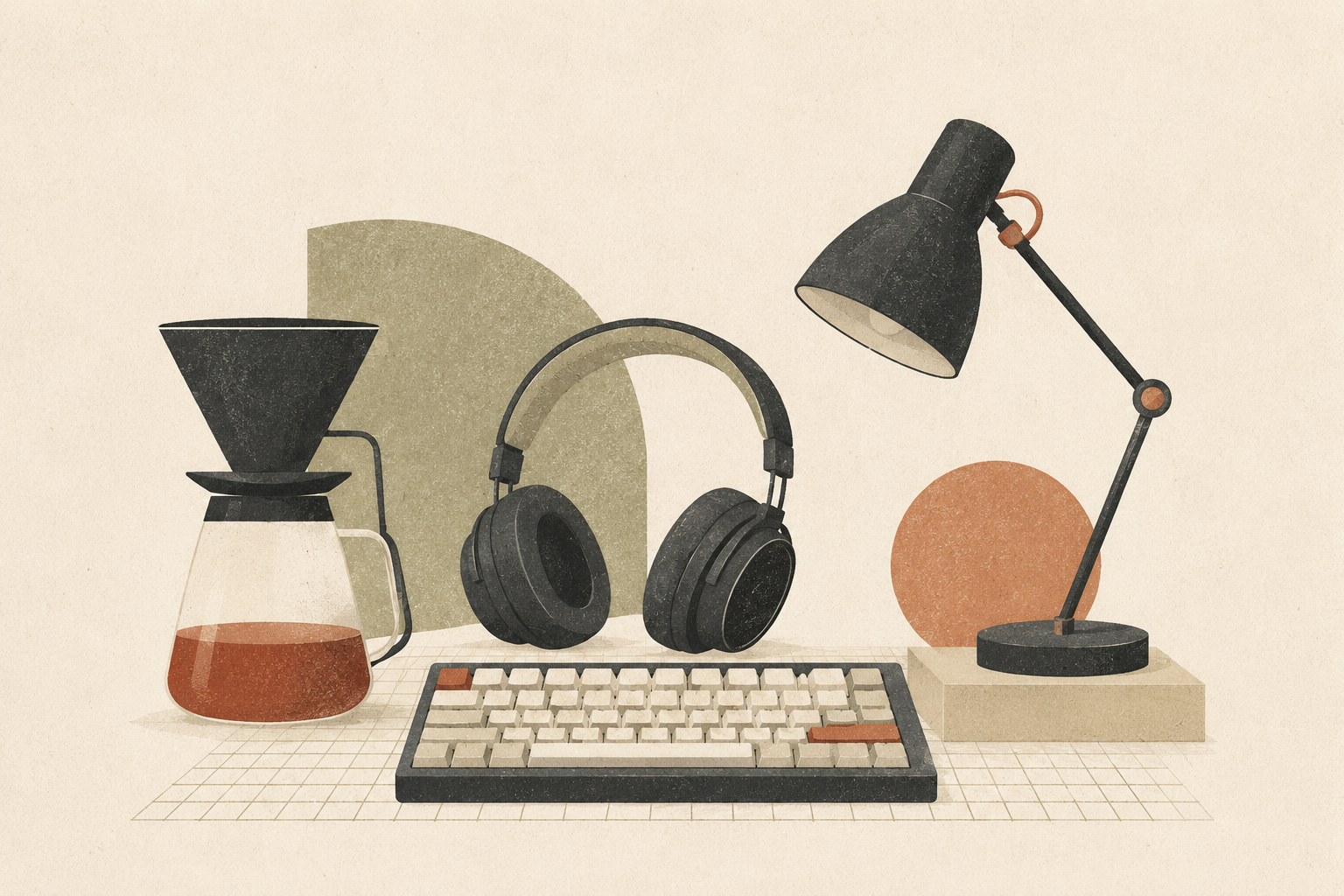 Editorial illustration of everyday products arranged for comparison